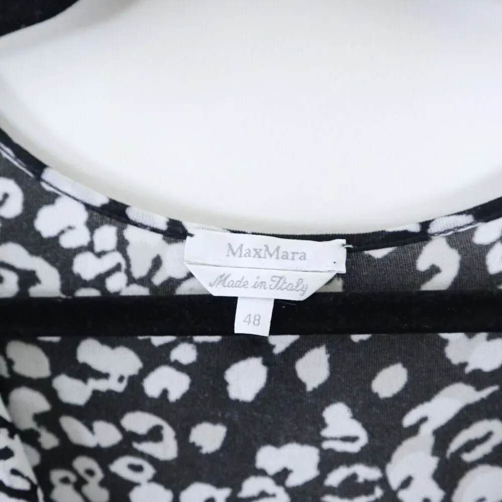 Max Mara IT 42 US 8 Soft Jersey Knit Tie Waist V Neck Dress Black Leopard Print - Picture 3 of 10